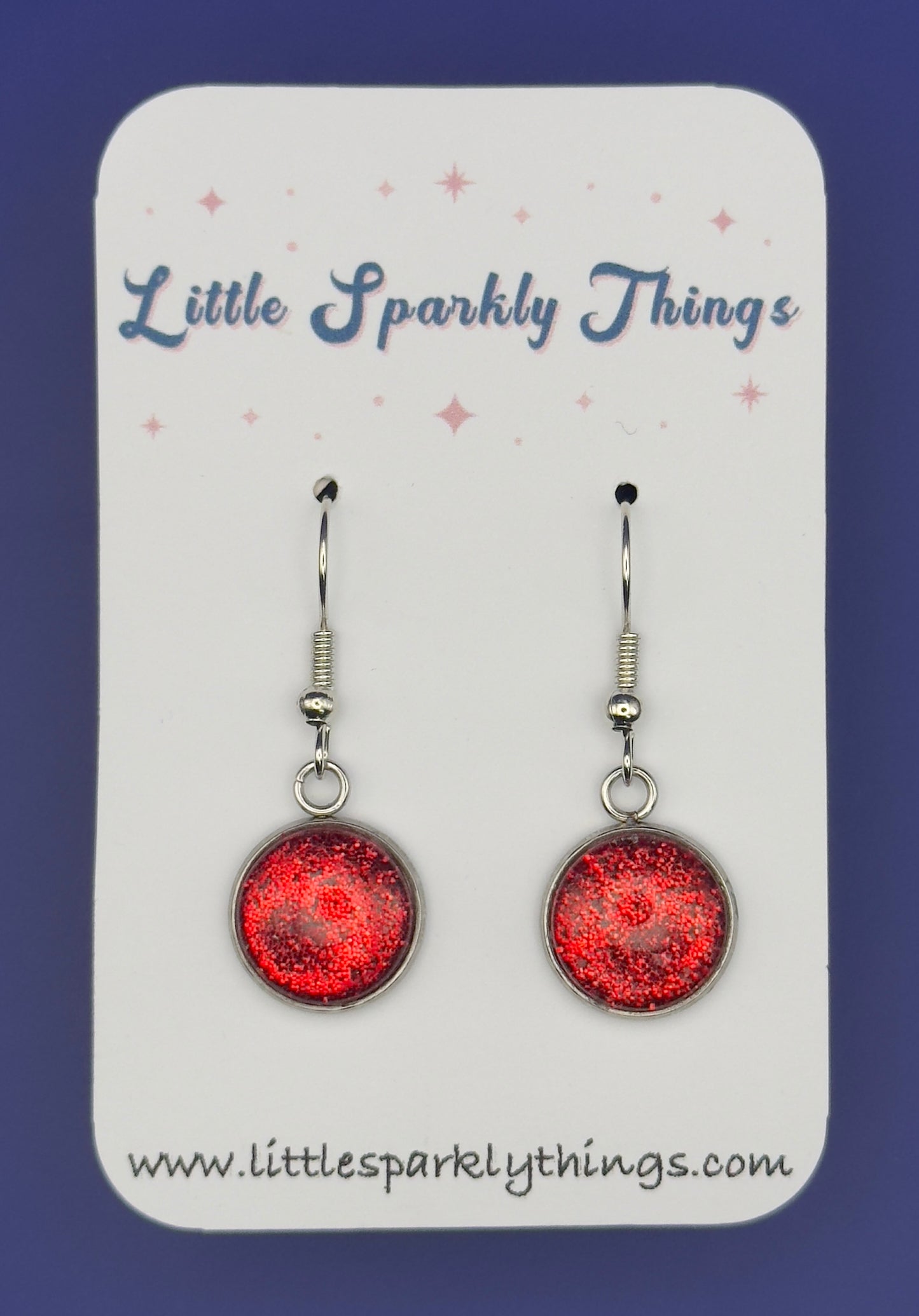 Ruby Red Fine Glitter Earrings