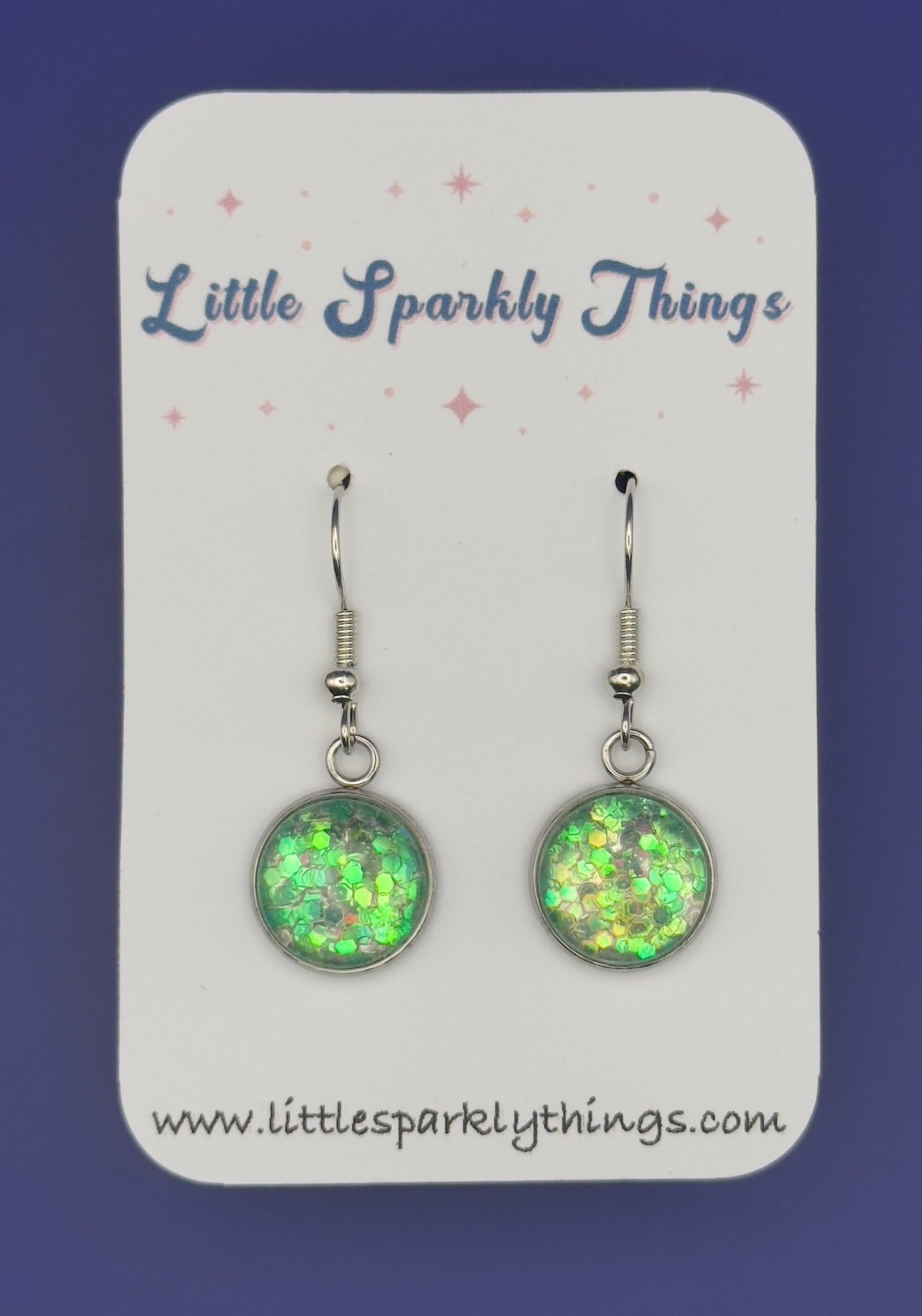 Green Shimmer Fine Chunky Glitter Earrings