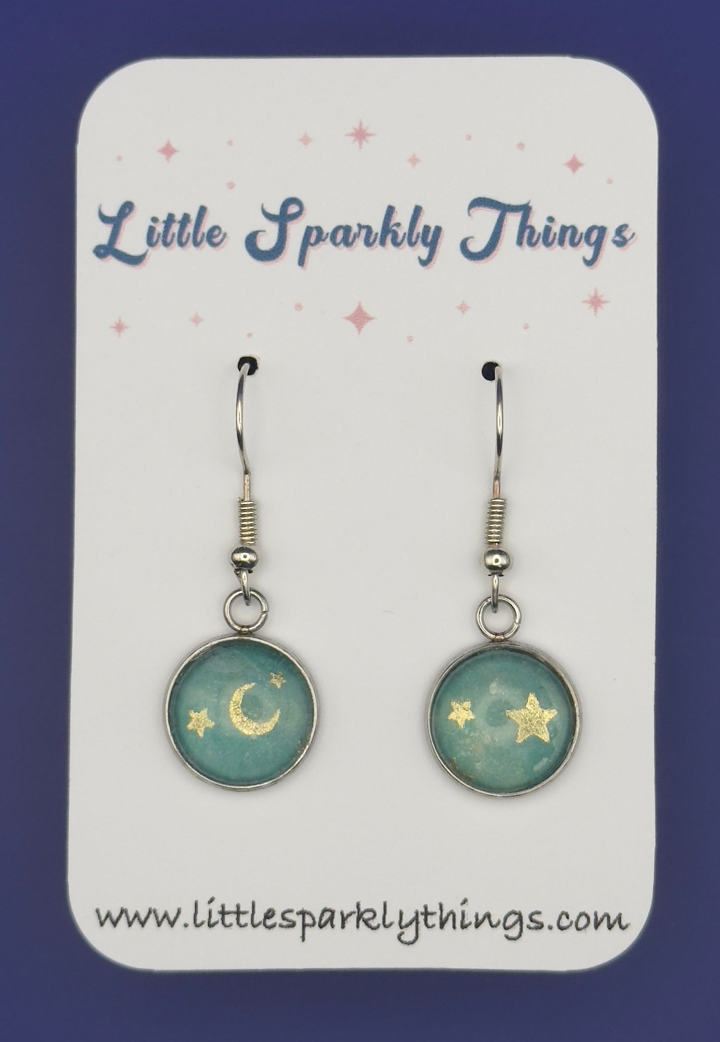 Celestial Teal Moon and Stars Earrings