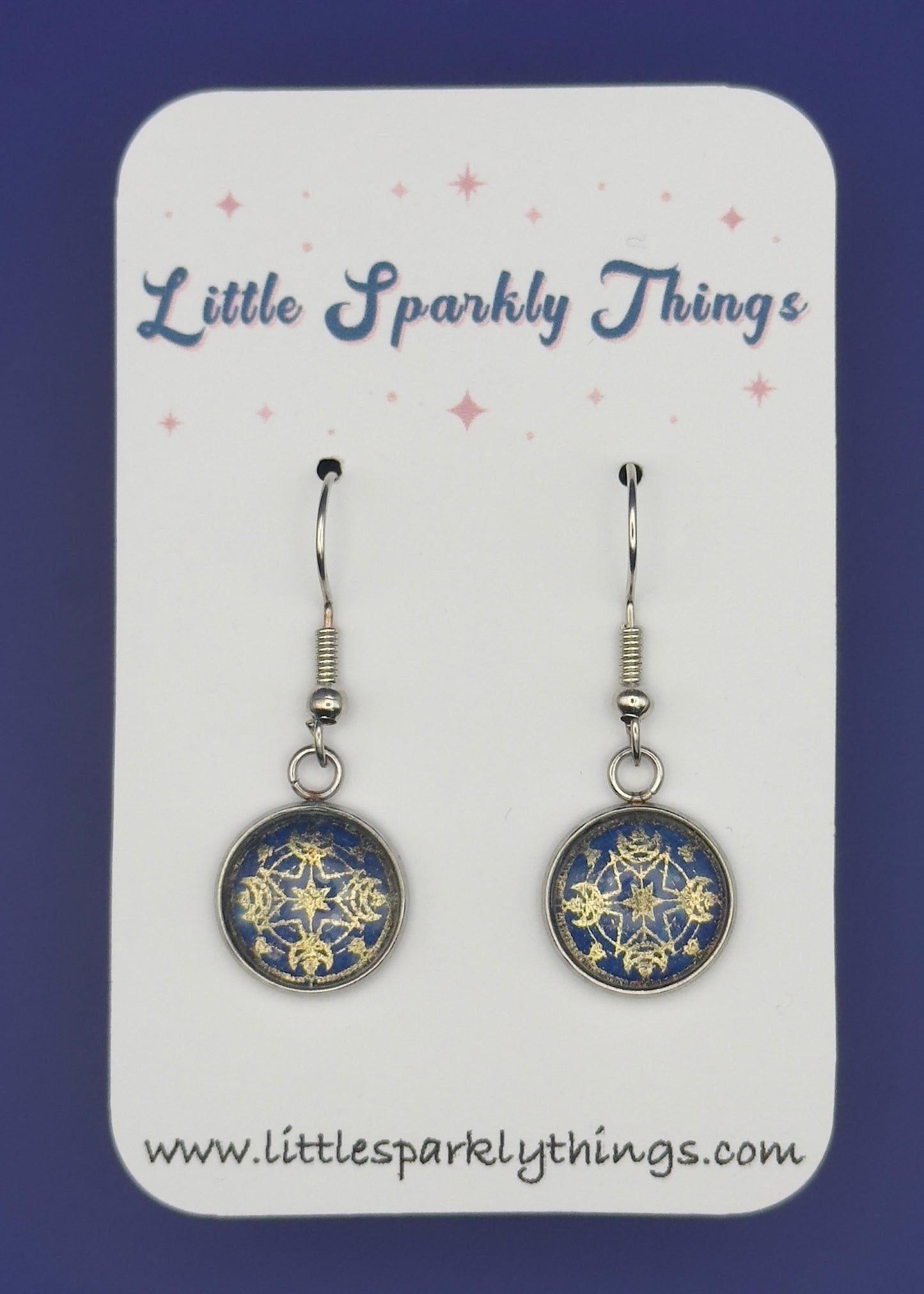 Midnight Blue Gold Pattern Earrings