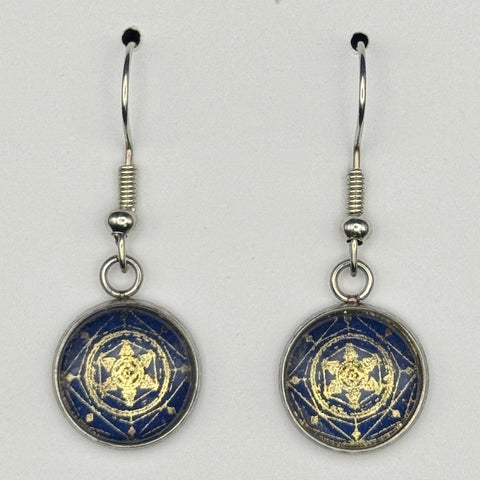 Midnight Blue Gold Pattern Earrings