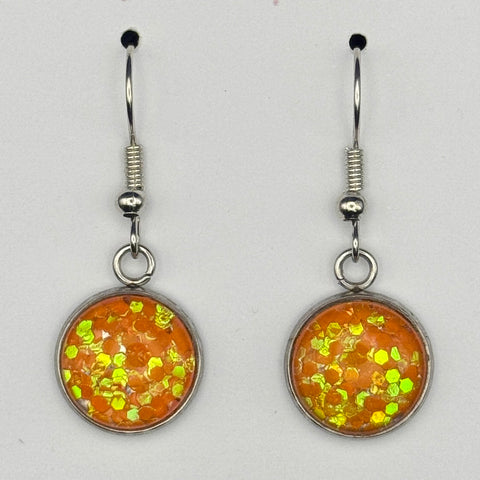 Neon Orange Fine Chunky Glitter Earrings