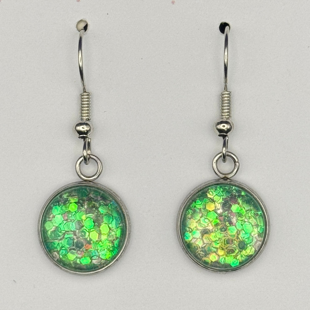 Green  Shimmer Fine Chunky Glitter Earrings