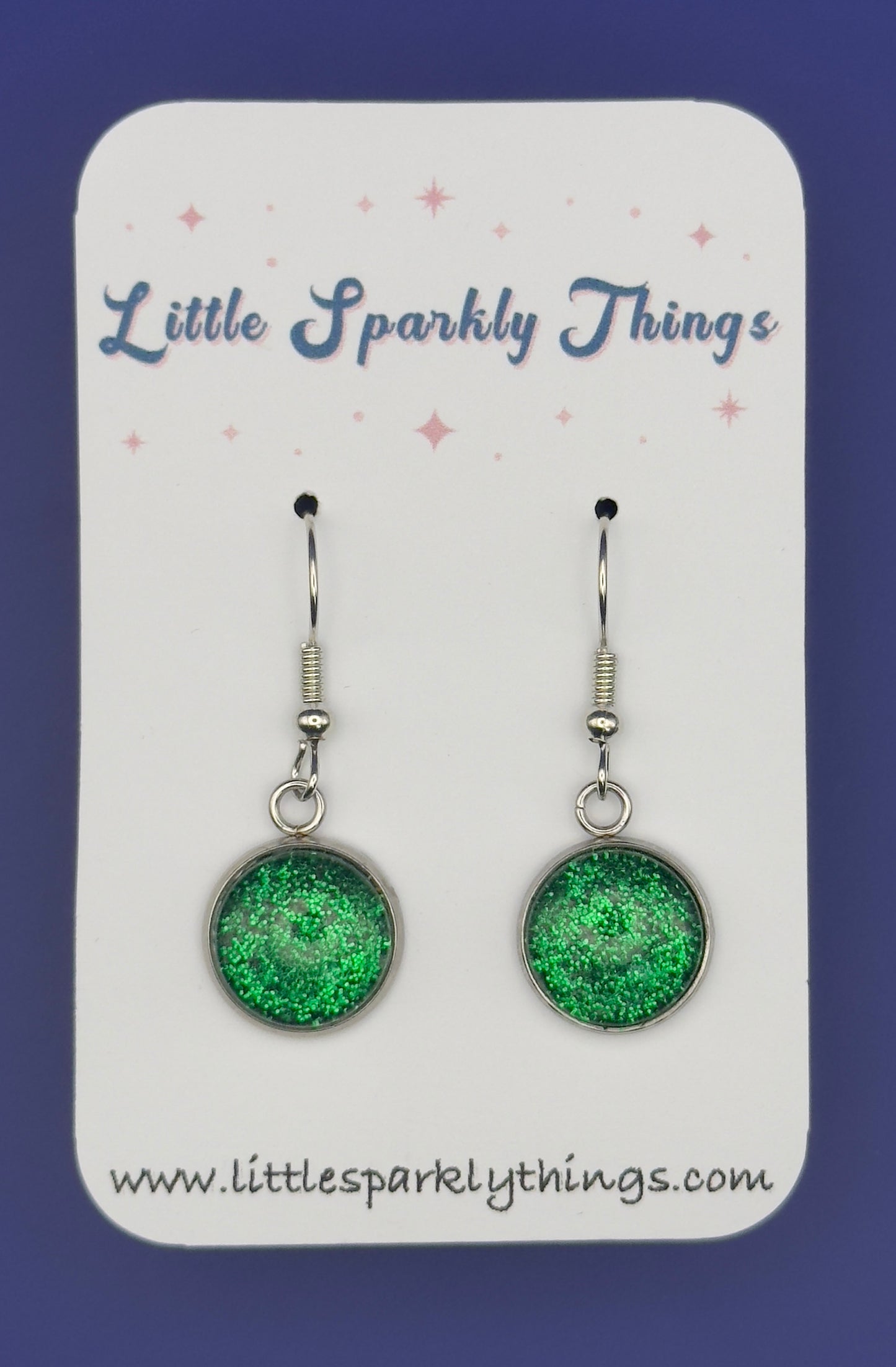 Green Fine Glitter Earrings
