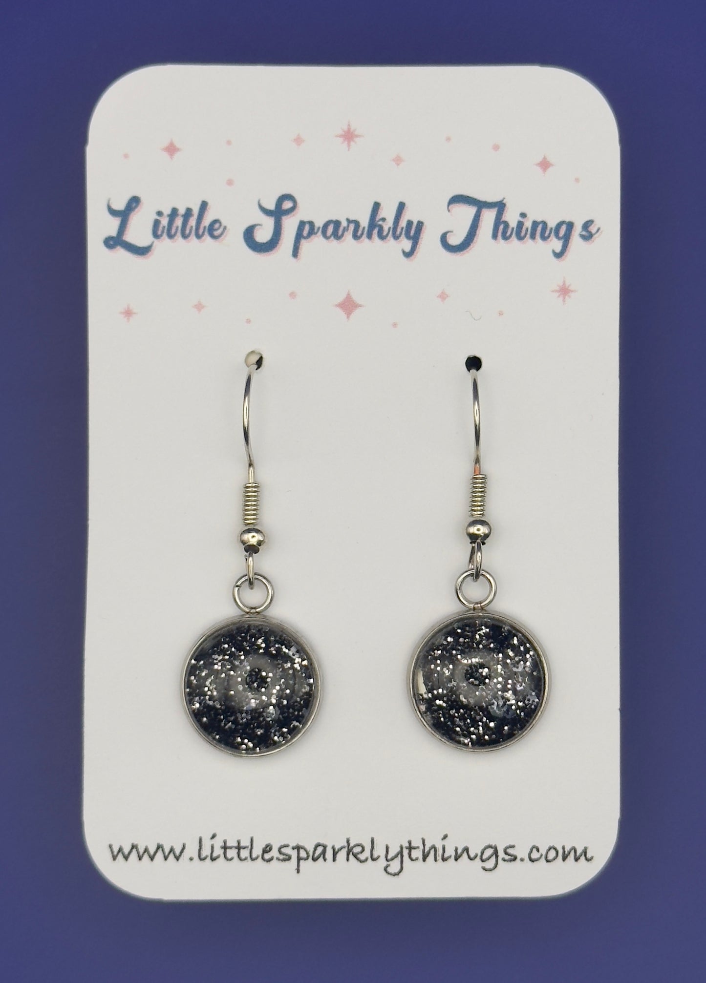 Silver Black Fine Glitter Earrings