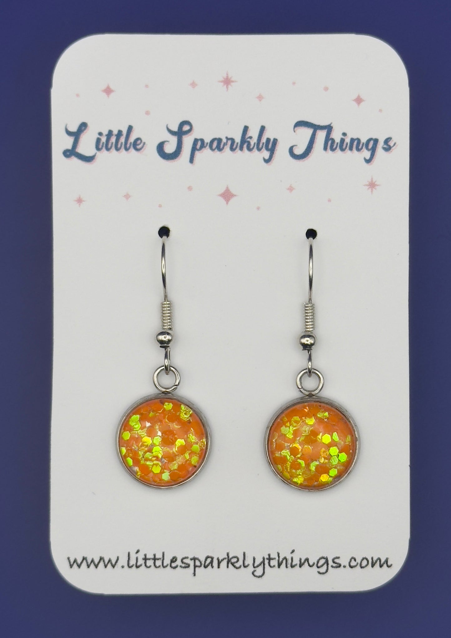 Neon Orange Fine Chunky Glitter Earrings