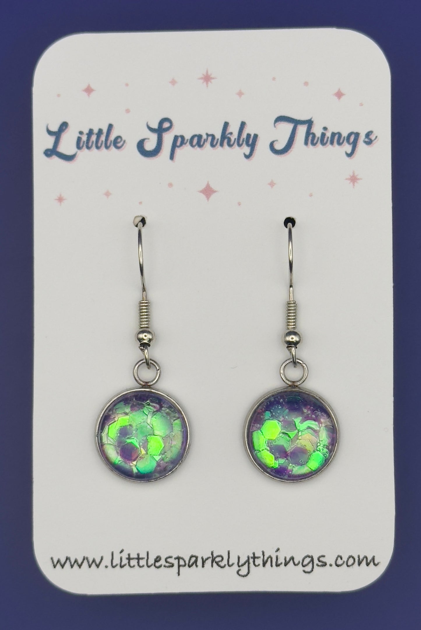 Purple/Green Iridescent Chunky Glitter Earrings