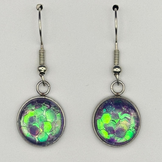 Purple/Green Iridescent Chunky Glitter Earrings