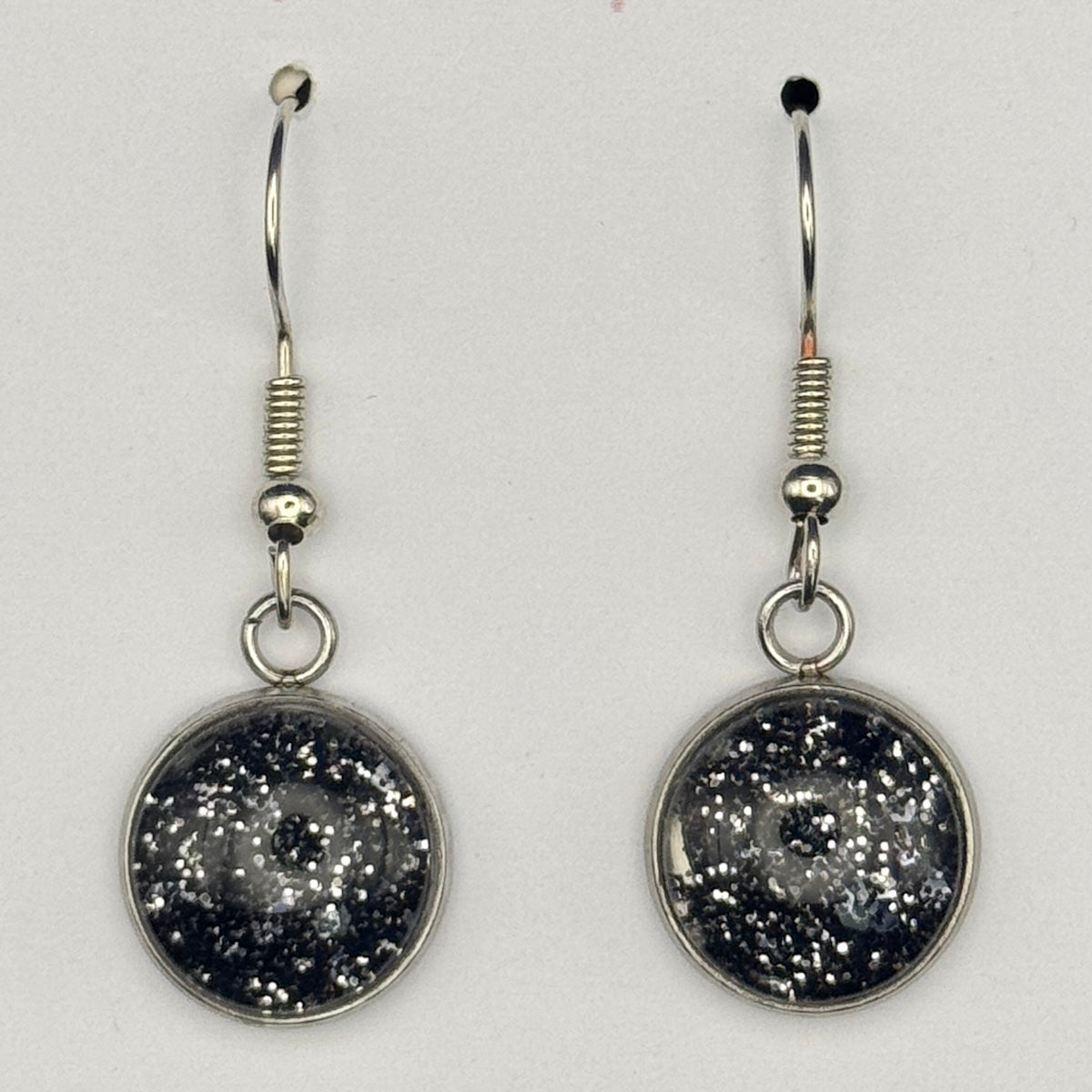 Silver Black Fine Glitter Earrings