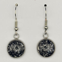 Silver Black Fine Glitter Earrings